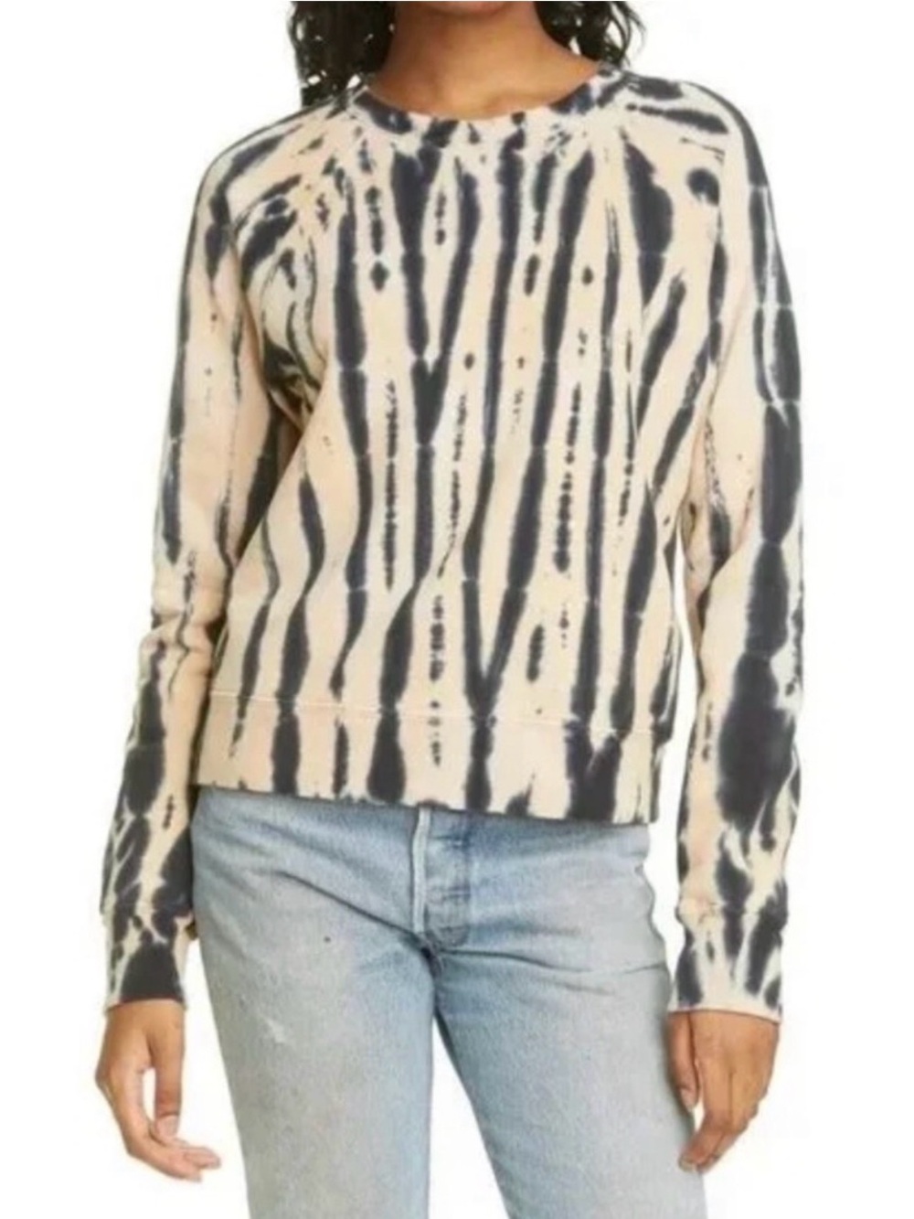 Re/Done Hanes Collab Tiger Dye Sweatshirt Large Crew Cream Black Redone